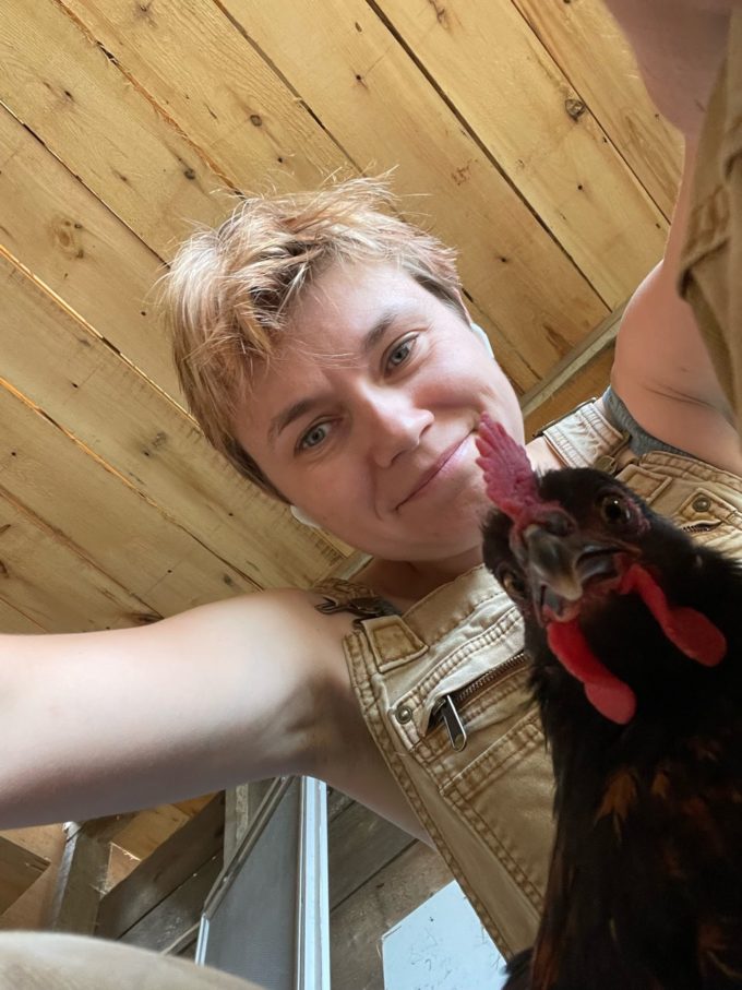 mandy wheaton in a chicken selfie