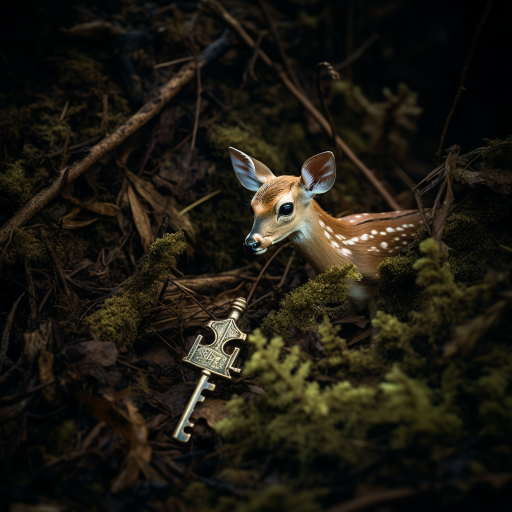 mother.clucker_a_fawn_beside_a_skeleton_key_on_the_forest_floor_108a3790-ca46-4b14-8031-6045499e3797.png